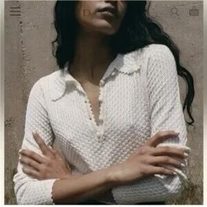 DOEN SPERANZA Crocheted Henley in Magnolia-  Size M
